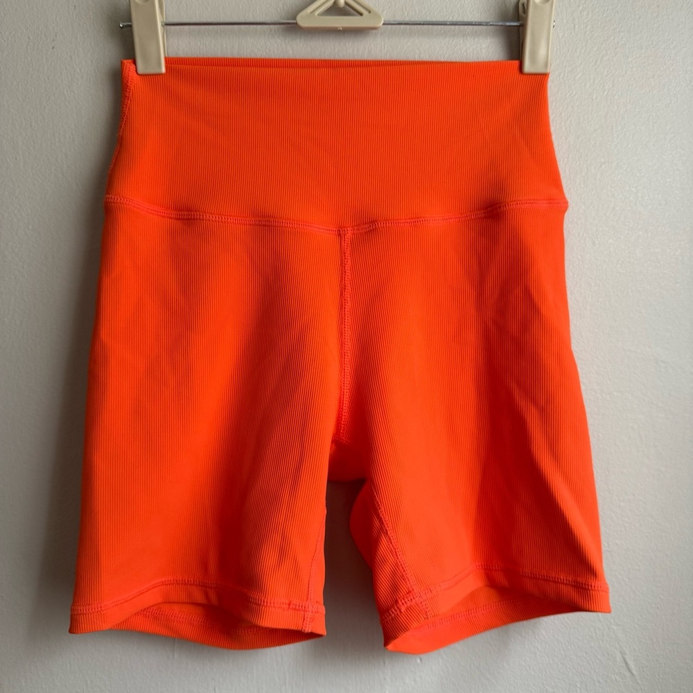 WILO The Label Bright Orange Ribbed High-Waisted Bike Shorts - Size S